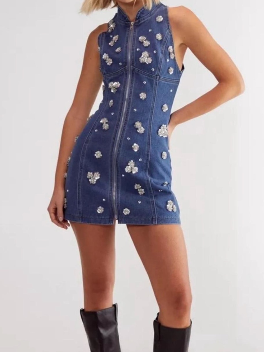 Nasty Gal Embellished Denim Dress